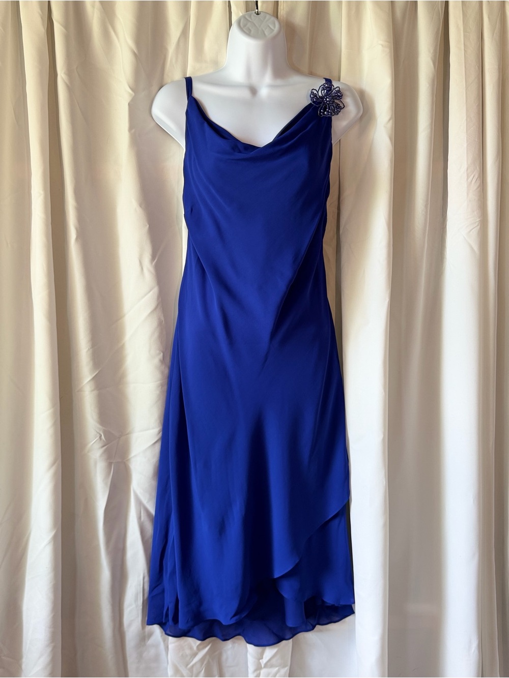 Vintage Donna Ricco Bias Cut 90s y2k Royal Blue Cowl Neck Slip Dress Size 10